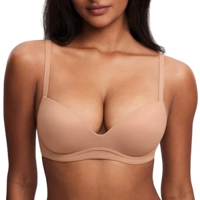 Image of DOBREVA Women&#039;s Push Up Bra Plunge Wireless Comfortable T Shirt Padded Bras Barely Buff 40C