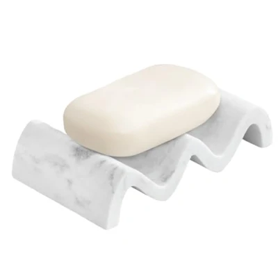 Image of Luxspire Soap Dish for Bar Soap, Marble Shower Dish, Self draining Tray, Saver Bathroom Kitchen, Holder, Sponge Holder White
