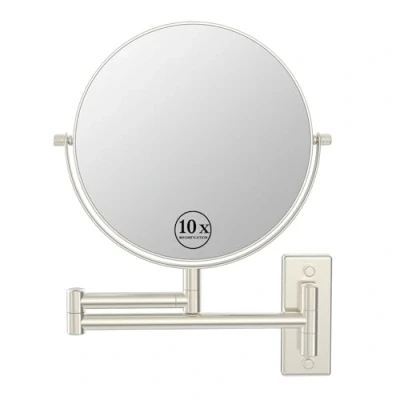 Image of Wall Mounted Makeup Mirror, Lansi 10x Magnifying Mirror 8&#039;&#039; 360 Swivel Double Sided Extendable Bathroom Vanity Make up Nickel