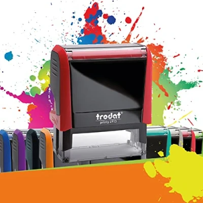 Image of Trodat Printy 4913 Professional Self Inking Stamp with 5 Customizable Lines Text Plate 58 x 22 mm Included (Red)