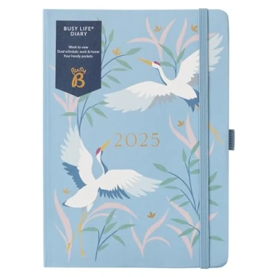 Image of Busy B A5 2025 Diary Life Weekly Planner Journal for Students, Teachers, Work &amp; More with Dual Schedules, Year Calendar, Pen Pockets Elastic Closure Band Birds