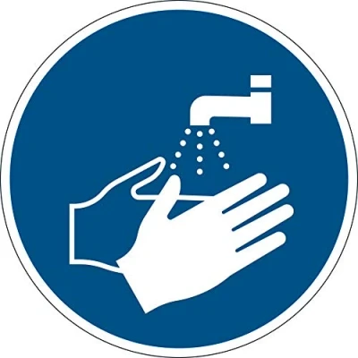Image of Durable Removable Self Adhesive Floor Safety Sticker &quot;Wash Your Hands&quot; Sign Diameter of 43cm Blue Pack 1