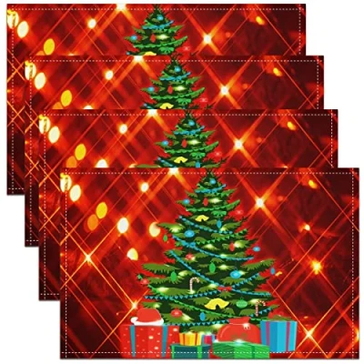 Image of Christmas Tree Placemats Set of 4 Merry Table Place Mats Xmas Placemat for Kitchen Dining Red 45X30cm