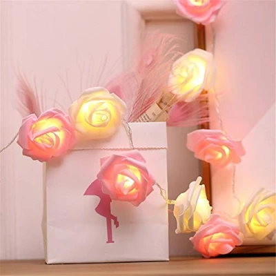 Image of Fantes LED Rose Flower String Lights Battery Operated for Wedding Party Birthday Festival Decor (Pink + Warm White, 9.8ft 20LED)