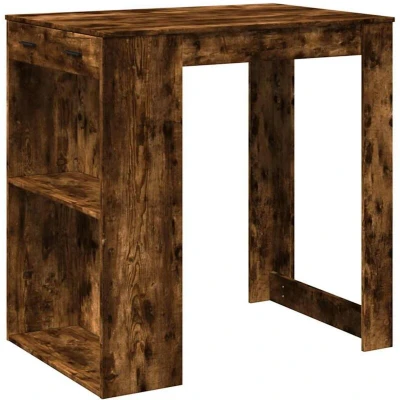Image of vidaXL Bar Table Kitchen Counter/Bistro Smoked Oak Engineered Wood 102x70x103.5cm 2 Shelves 1 Drawer Versatile Use