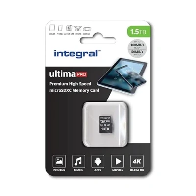 Image of Integral UltimaPro Premium 1.5TB microSD Card Up to 100MB/s Read &amp; 50MB/s Write Speed 4K Video, High Memory Card, SDXC V30 C10 U3 UHS I A2