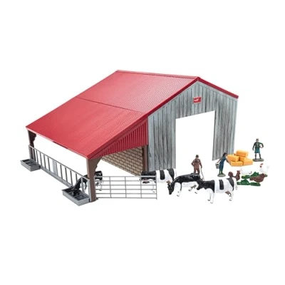 Image of Britains Farm Building Playset Includes Building, Farming Family and Animals Figures, Hay Bales Suitable for Ages 3+ Years