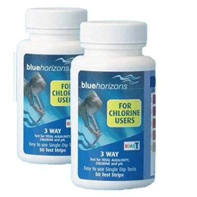 Image of 3 Way+ Chlorine Test Strips (2 x 50) Hot Tub Spa Pool Water Testing (100 Strips)