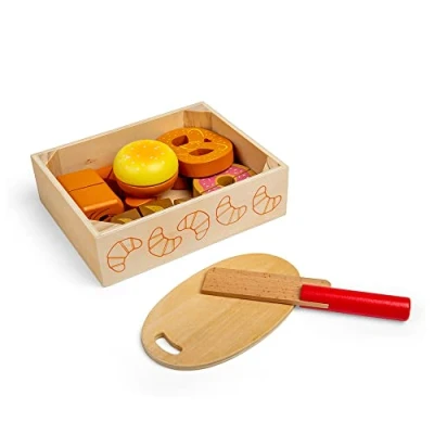 Image of Bigjigs Toys Wooden Bread and Pastries Play Food Crate Quality Toy for Toddlers &amp; Children, Perfect Kids Kitchen Accessories Pretend