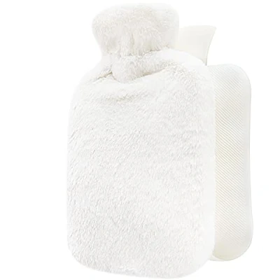 Image of Qomfor Hot Water Bottle with Fluffy Cover Soft Premium Faux Fur 1.8l Large Capacity Bag for Cosy Nights, Pain Relief, Back, Neck and Shoulders Great Gift Women (White)