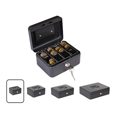 Image of Arregui Elegant Cash C9614 EUR Steel Flow Box with Coin Counter Tray, 15 cm Wide, Box, Black