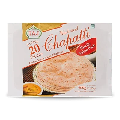 Image of Taj Chappathi Family Pack Wholemeal Chapatti Frozen 20 Pieces South Asian Flatbread Indian Origin 900G