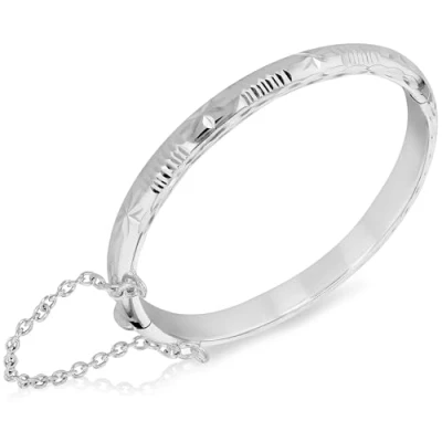 Image of Tuscany Silver Children&#039;s Sterling Fine Diamond Cut 5mm Patterned 40mm Baby Bangle