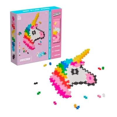 Image of PLUS 3929 9603929 Denmark, Unicorn Blocks Puzzle by Number, Logic Build Crafts Jigsaw, Make Your Own Kids Bedroom Accessories STEM Learning Resources Boys and Girls Toys Age 5 Plus, 250 Pieces