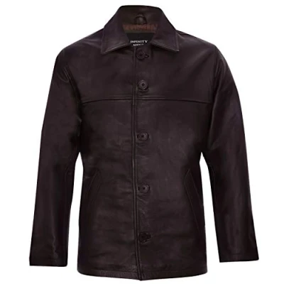 Image of Men&#039;s Brown 100% Leather Biker Jacket Vintage Retro Casual Zipped Quilted Racing S