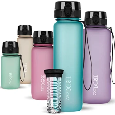 Image of 720DGREE Water Bottle “uberBottle“ 1 L softTouch +Fruit Infuser BPA Free Tritan, Leakproof, Reusable Drinking Sports for Gym, Running, Fitness, Cycling, Travel, School &amp; Office
