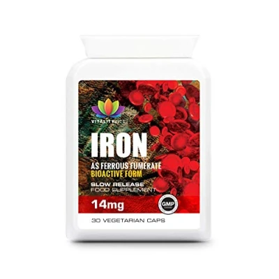Image of Iron Tablets 14mg Supports Cognitive Function and Immune System Helps Tiredness Fatigue UK Made Vegan Friendly (30)