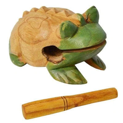 Image of A Star Handmade Wooden Frog Guiro Scraper Tone Block, 12cm with Beater