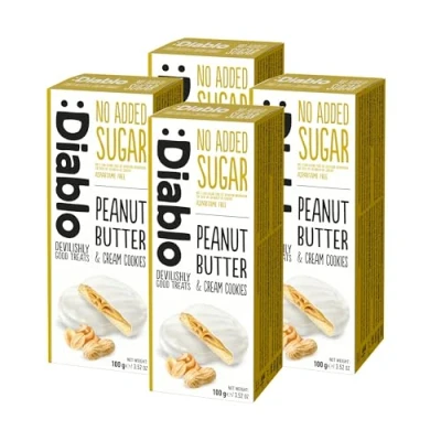 Image of Diablo No Added Sugar Peanut Butter and Cream Cookies 100g (Pack Of 4)