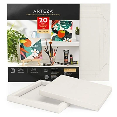 Image of Arteza Acrylic Paper Foldable Canvas Pad, 9.5x9.5 Inches, 20 Sheets, DIY Frame, Heavyweight Paint Paper, 220 lb, 360 GSM, Acid Free, Art Supplies for Painting &amp; Mixed Media