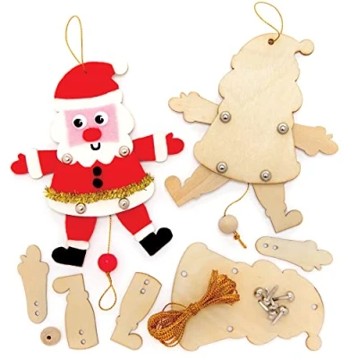 Image of Baker Ross FE901 Santa Wooden Puppet Pack of 5, Make Your Own Puppets, Puppets for Kids, Crafts Kids to Assemble and Decorate