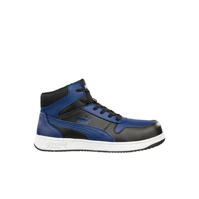 Image of PUMA Safety Frontcourse Mid S3 ESD FO HRO SR Unisex Shoes Non Slip Metal Free Fibreglass Cap, Blue black, 9 UK