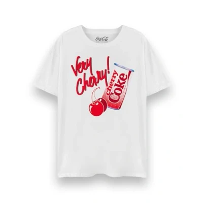 Image of Coca Cola Cherry Womens T Shirt Adults Original Logo Short Sleeve Graphic Tee in White Distressed Coke Vintage Top
