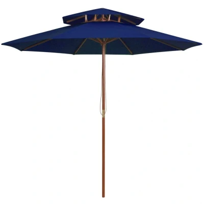 Image of vidaXL Double Decker Parasol with Wooden Pole Blue 270 cm