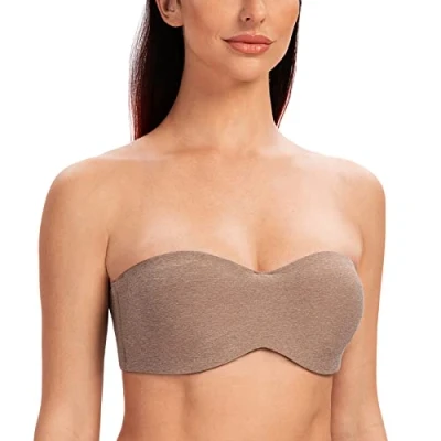 Image of MELENECA Women&#039;s Strapless Bras for Unlined Large Bust with Underwire Clear Strap Brown Heather 30D