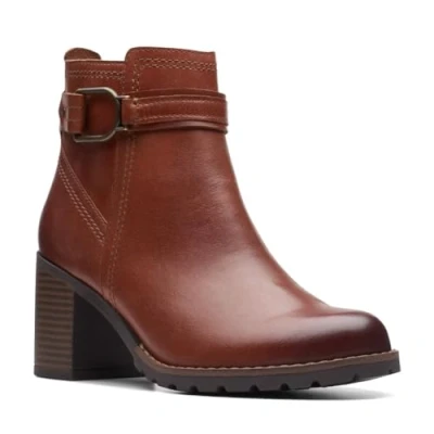 Image of Clarks Womens Leda Strap Boot, Color Mahogany Leather, Size: 5 UK
