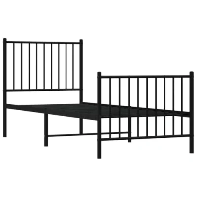 Image of vidaXL Robust Single Bed Frame with Headboard, Powder Coated Steel, Black, 80x200 cm, Perfect for Bedrooms