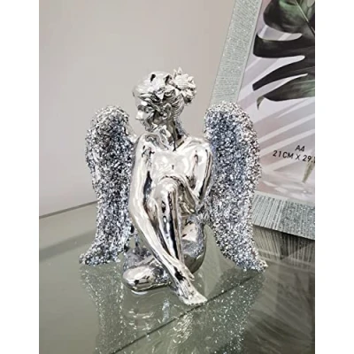 Image of Biznest Butterfly Praying Sitting Angel Silver Sparkle Bling Ornament Crushed Diamond Gift
