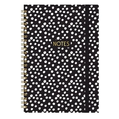 Image of A5 Notebook Black &amp; White Polka Dots Notes Planner Wiro Bound Journal Notepad Study Work Pad