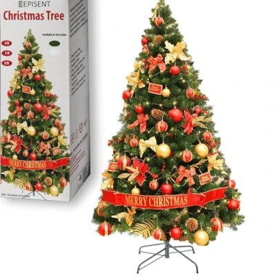 Image of EPISENT 4 FT Green Artificial Christmas Tree with Realistic Natural Branches Full &amp; Lush Xmas Tree, Quick Easy Setup for Home Holiday Decoration Durable, Appearance