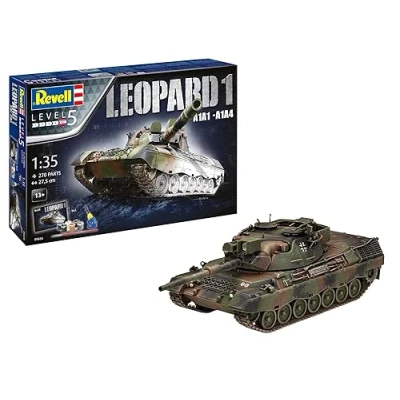 Image of Revell Gift Set 05656 Leopard 1 A1A1 A1A4 Tank 1:35 Scale Unbuilt Plastic Model Kit With Accessories, Brown