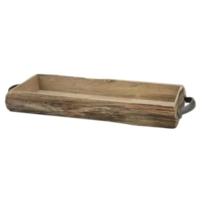Image of Stonebriar Decorative Rectangle Country Rustic Natural Wood Bark Tray with Metal Handles