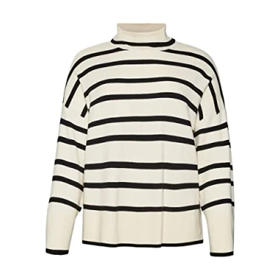 Image of Bestseller A/S Women&#039;s VMSABA LS Rollneck Blouse GA NOOS CUR Knit Sweater, Birch/Stripes:W Black, 22 24 Plus