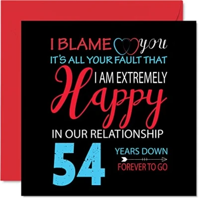 Image of Funny 54th Anniversary Card for Husband Wife Your Fault I&#039;m Extremely Happy Wedding Partner, 145mm x Greeting Cards Fifty Fourth Anniversaries