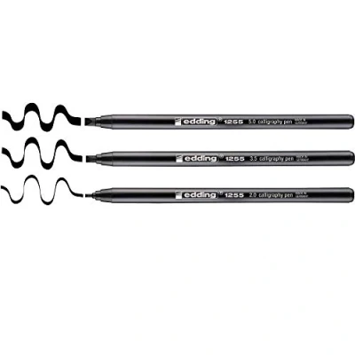 Image of edding 1255 calligraphy pen black 3 pens nib 2 5 mm fibre for paper, wood, terracotta, canvas hand lettering, bullet journals, thank you cards, books