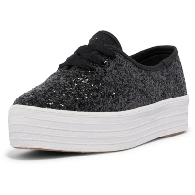 Image of Keds Women&#039;s Point Lace Up Sneaker, Black Glitter, 6.5 UK