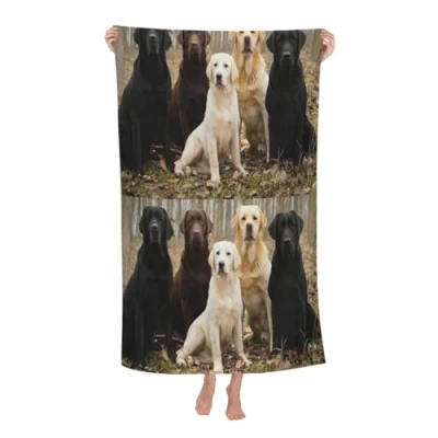 Image of VHPNWJOB Labrador Retrievers Dogs Black Golden White Brown, Beach Towel Highly Absorbent Microfiber Blanket Soft Bath Towels 80 x 130 cm