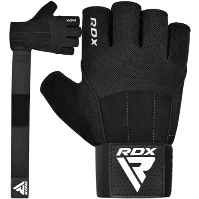 Image of RDX Weight Lifting Gloves, 15 Inch Long Support Strap Anti Slip Palm Protection with 3 Wrist Alignment Plates, Powerlifting Deadlifting Bodybuilding, Exercise Gym Fitness Workout Training, Men Women