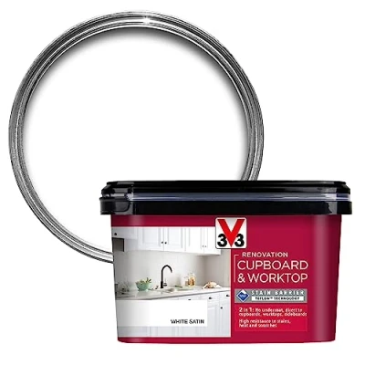 Image of V33 Renovation Cupboard &amp; Worktop Paint White 2L No Undercoat Durable Finish High Resistance To Water, Stains Scratches Washable Resistant Cleaning Products