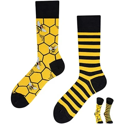 Image of TODO Colours Mismatched Crazy Fun Socks Bee men, woman (3 5)