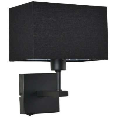 Image of Italux Lighting Modern Bedside Lamp Black Matt 1 Light with Black, Rectangular Shade, E27