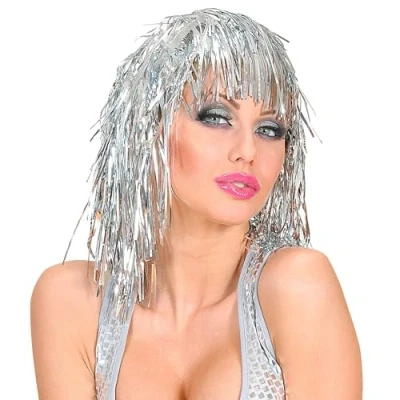 Image of Disco Silver Wig for Hair Accessory Fancy Dress