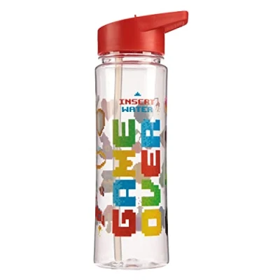 Image of Puckator Game Over Kids Drinks Bottle With Flip Straw Reusable Water For Girls And Boys A Carry Handle Bpa Free School Nursery Cute Console Design Pp 550ml