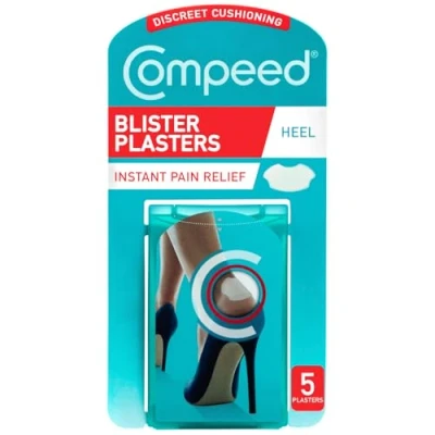 Image of Compeed High Heel Blister Plasters, 5 Hydrocolloid Foot Treatment, Heal fast, Ultimate Discretion, Dimensions: 4.2 cm x 6.8