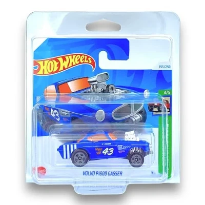 Image of Hot Wheels Volvo P1800 Gasser (Blue &amp; Orange) 4/5 HW Reverse Rake 2024 153/250 (Short Card) COMES IN A GENUINE KLAS CAR KEEPER PROTECTOR CASE HTB92