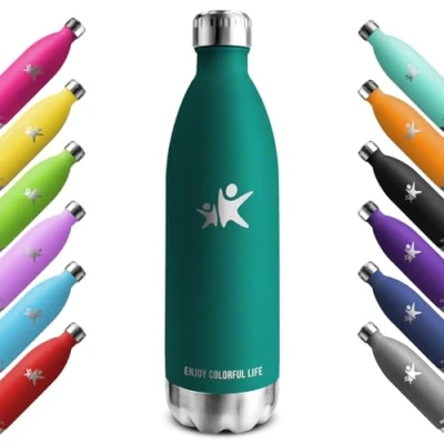 Image of KollyKolla Stainless Steel Water Bottle, 1 Litre, Vacuum Thermos Flask, Leak Proof, BPA Free Suitable for Sports, School, University, Yoga, Bike, Camping, Bubble
